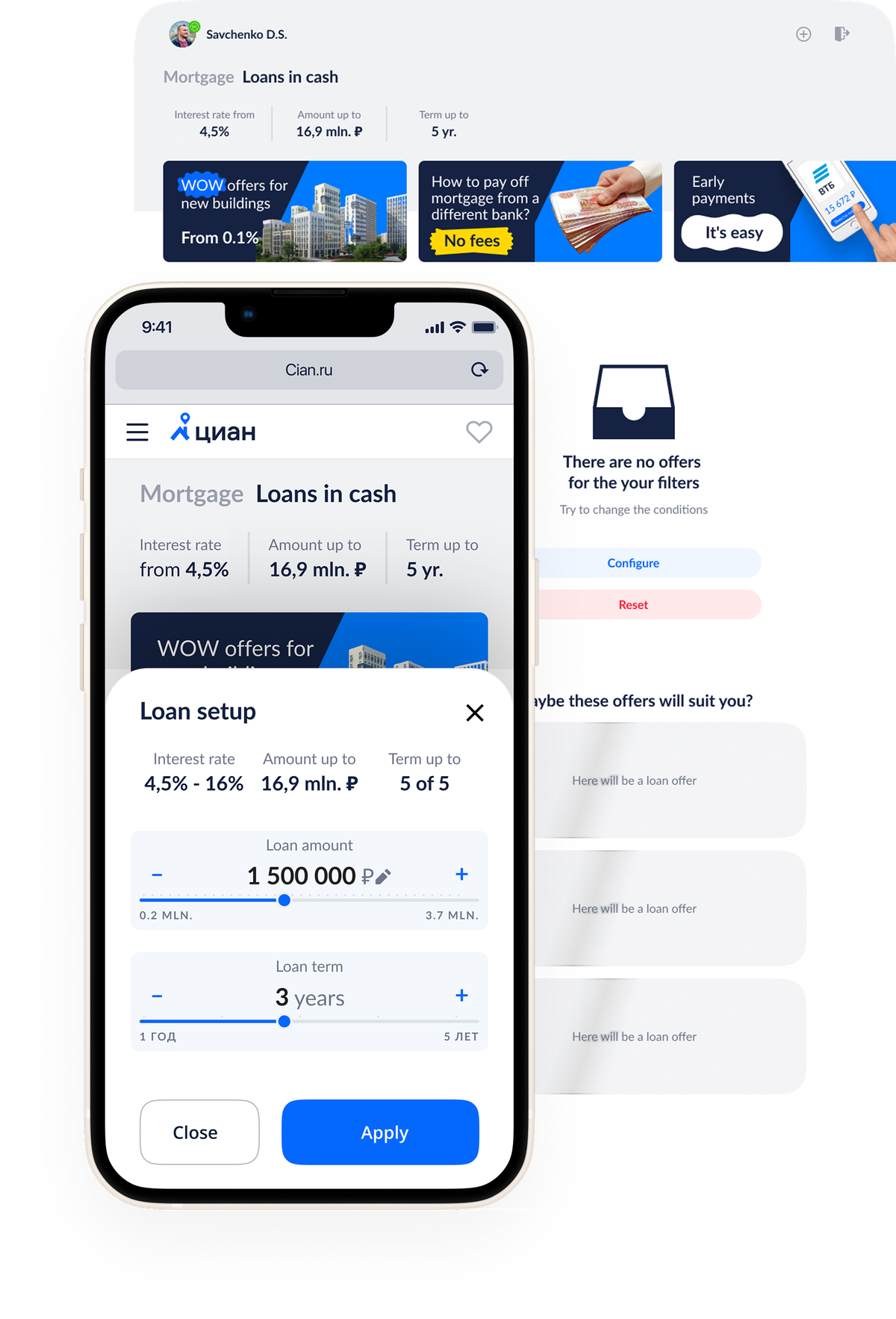 Cian mortgage marketplace — loan setup and bank offers
